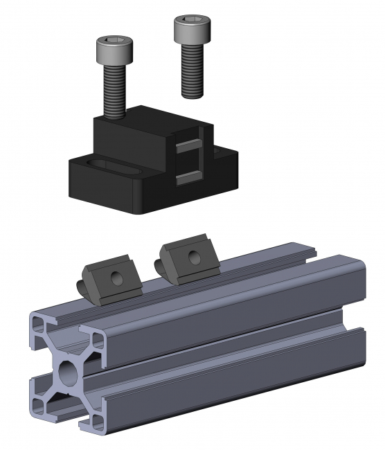 Nutenstein Nut 8 trapez, mit Führung, einschwenkbar, mit Feder