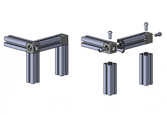 Würfelverbinder, TecEnMa, Cube, Connector, 2, 3, profile, 30, 40, 45, Nut  8, Nut 8, Aluminium, Druckguss