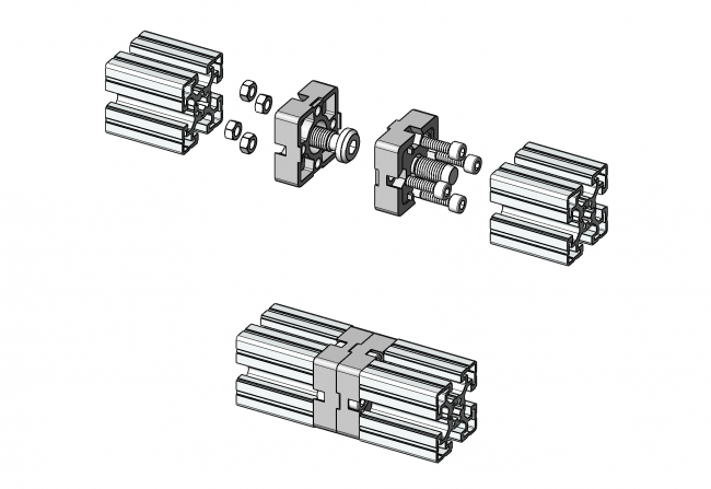Längsverbinder, Nut 8, Nut 10, Bosch, Bauer, AL DG, Aluminium, Druckguss, TecEnMa, 4201 AL 4510 EL 01, 4201 AL 3008 EL 01