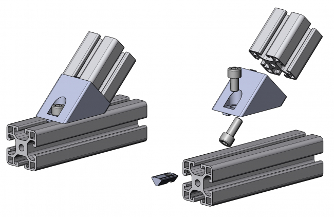 Schrägverbinder, 45°,45 Grad, Nut 10, 45 Grad Verbinder, 45° Verbinder, Diagonalverbinder, 4410 A 4545 SI 01