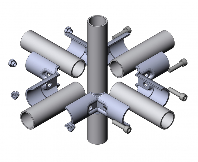 Verbinder 90° 4-fach, Verbinder 90°, 4-Fach, Doppel-T-Verbinder, Kreuzverbinder, X-Verbinder, Verbinder 90 Grad, Rohrprofilsystem, Rohrverbinder, Rohr Verbinder, Rohr, Verbinder, 5017 S 001 SW 01