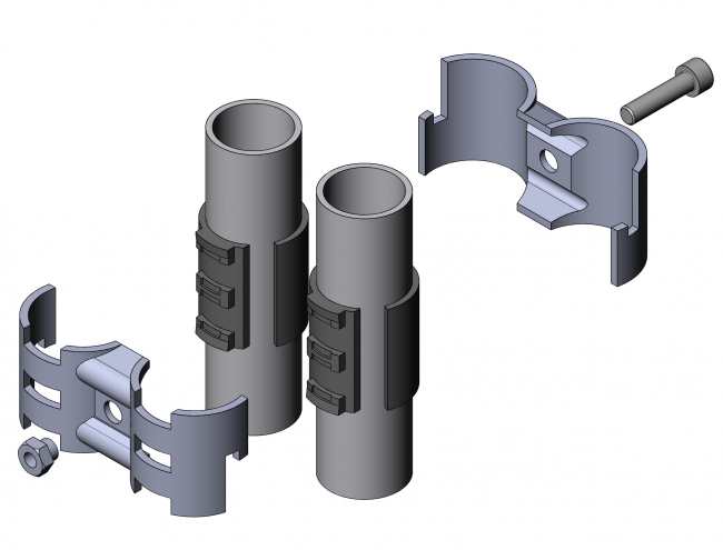 Parallelverbinder mit Kunststoffeinlage, Rohrprofilsystem, Rohrverbinder, Rohr Verbinder, Rohr, Verbinder, Doppelverbinder, Schonverbinder, Vibrationsverbinder, Vibration, 5019 S 001 SW 01