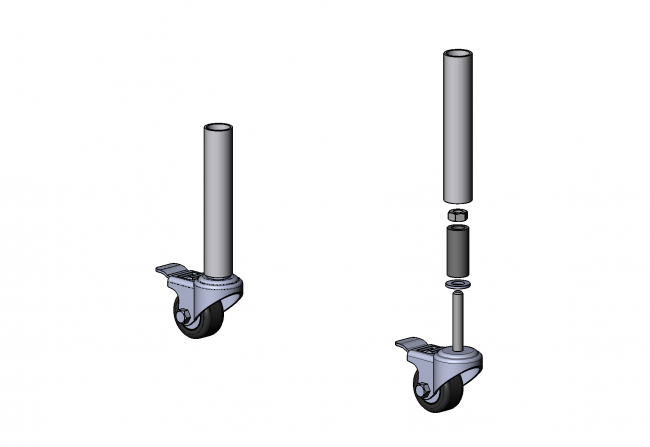 Swivel Castor pipe mounting with brake