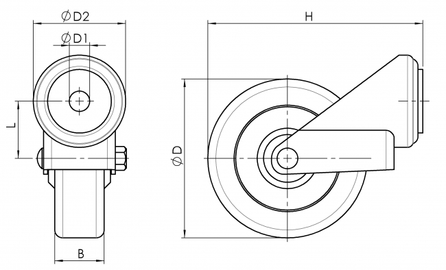Lenkrolle mit Rückenloch, Rolle, Rollen, Laufrolle, Laufrollen, Rad, Räder, Reifen, 1320 K 050 GR 01, 1320 K 075 GR 01,1320 K 100 GR 01,1320 K 125 GR 01