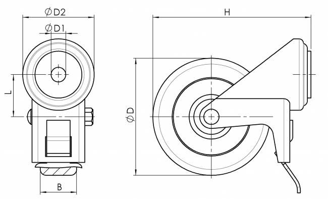 Lenkrolle mit Rückenloch und Feststeller, Rolle, Rollen, Laufrolle, Laufrollen, Rad, Räder, Reifen, Bremse, Bremsen, Radbremse, Totalfeststeller, Radkranz, Metallbremse, 1320 K 050 GR 02, 1320 K 075 GR 02, 1320 K 100 GR 02, 1320 K 125 GR 02