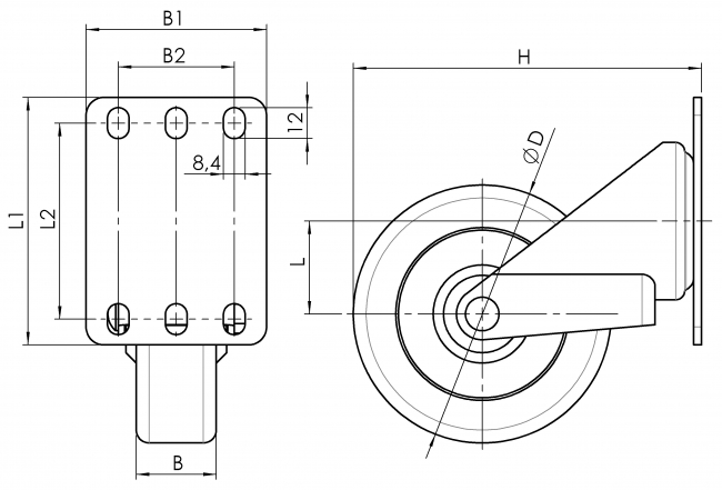 Swivel castor with top plate