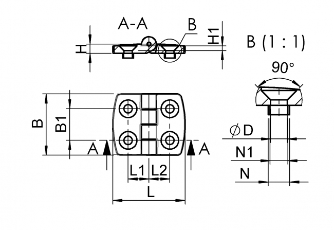Alu, Hinge, die-cast, aluminum, anodized, Slot 5, slot 6, Slot 8, slot 10, 2010 A 2020 EL 01 F, 2010 A 3030 EL 01 F, 2010 A 4040 EL 01 F, 2010 A 4545 EL 01 F, 2010 A 3045 EL 01 F