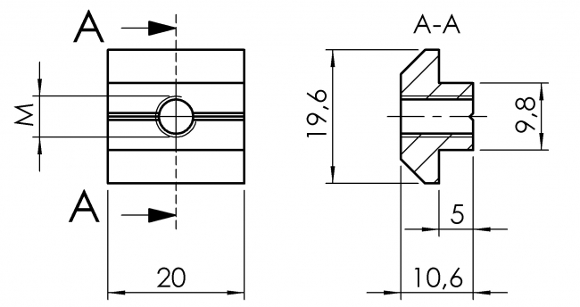 T-nut slot 10 guided