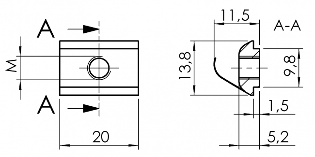 T-nut slot 10 trapezoidal, pivoted with spring