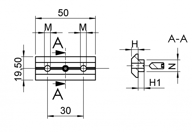 Nutenstein, 2-fach, Nut 10, mm, M6, Schraube, Gewindestift M5 x 12, mit Führung, DIN 914