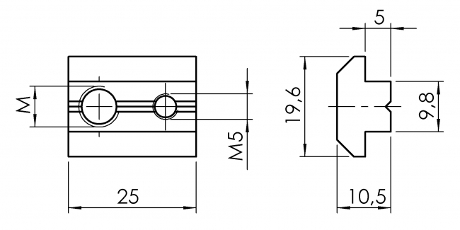 Nutenstein fixierbar Nut 10 mit Führung