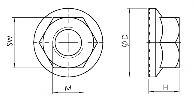 Flange Nut ribbed stainless steel
