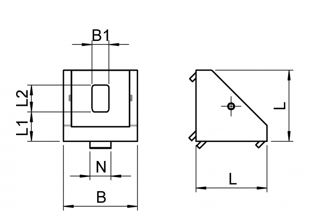 die, cast, angle, 27 x 27 x 28, Nut 8, Aluminium, grey, anodized, TecEnMa, 4010 A 2727 EL 03