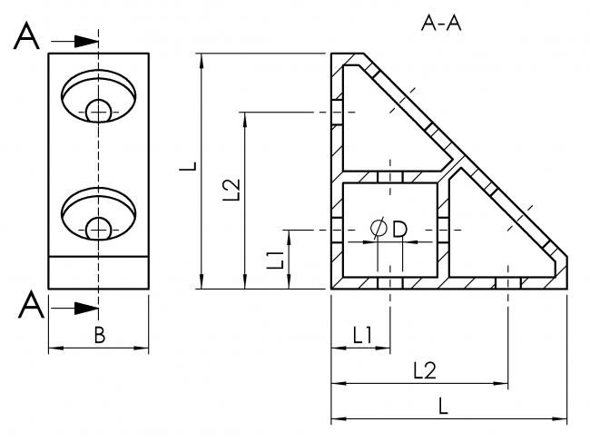 Eckwinkel gezogen 1N, schwer, Schwerlastwinkel, Nut 10, Aluminium, Alu, ESD, 4020 A 3480 EL 01, 4020 A 3990 EL 01