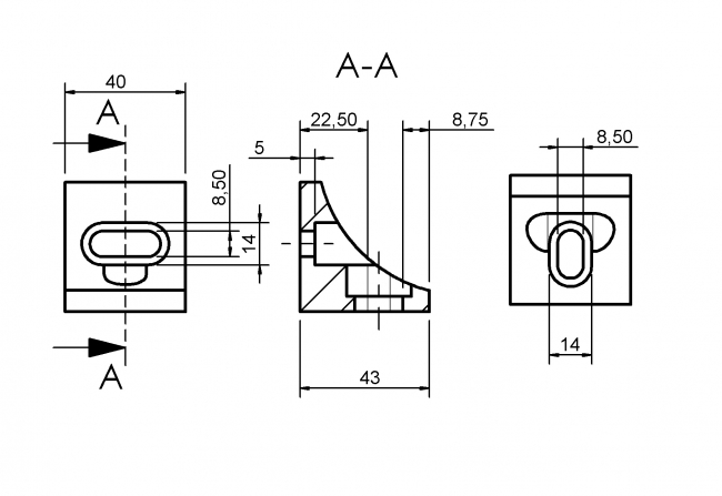 Eckwinkel, 43x43x40, Langloch, 4020 A 4340 EL 02, GD AL
