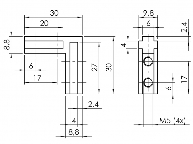 Groove angle slot 6 inside + outside