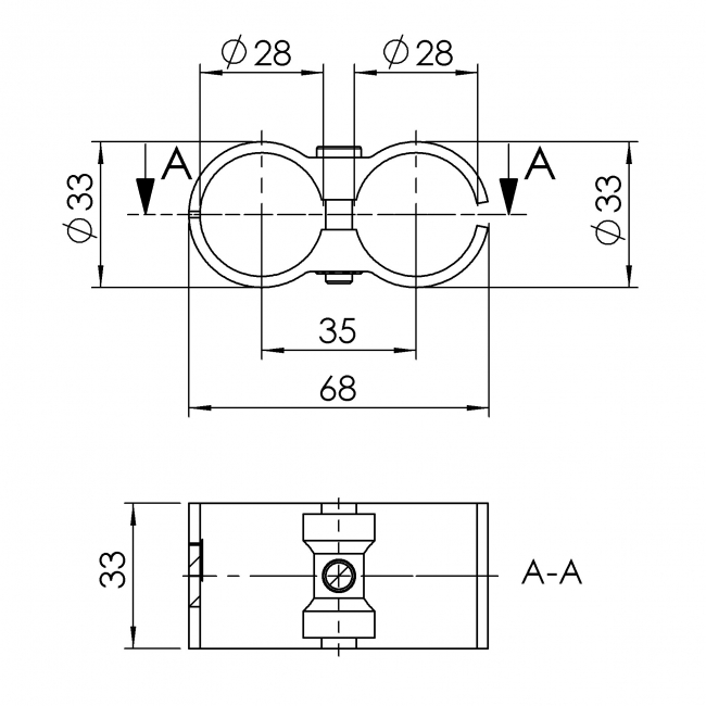 Parallelverbinder, Rohrprofilsystem, Rohrverbinder, Rohr Verbinder, Rohr, Verbinder, Doppelrohrverbinder, Doppelrohrschelle, Doppelverbinder, 5018 S 001 SW 01