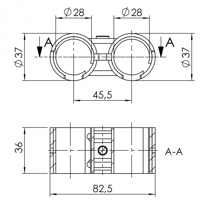 Parallelverbinder mit Kunststoffeinlage, Rohrprofilsystem, Rohrverbinder, Rohr Verbinder, Rohr, Verbinder, Doppelverbinder, Schonverbinder, Vibrationsverbinder, Vibration, 5019 S 001 SW 01