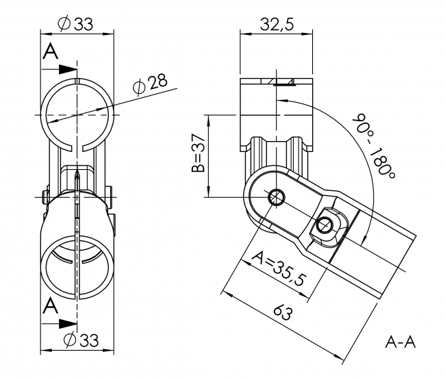 Adjustable connector 1-fold