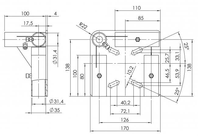 Aufnahme für Rollen rechts, rechts, Rollenbefestigung, Rollenhalter, Rahmen, Bodenstück, Rollenstück, Rollenadapter, Adapter, Parallelverbinder, Rohrprofilsystem, Rohrverbinder, Rohr Verbinder, Rohr, Verbinder, 5031 S 001 SW 01