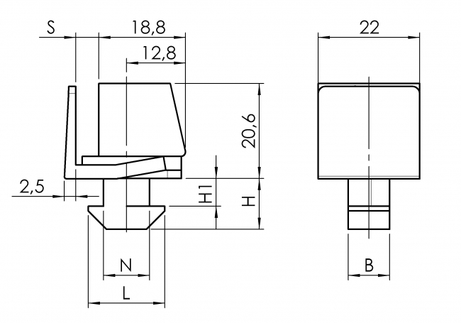 Uniblock Clip, Uniblock, PA, Scheibenhalter, Halter, Flächenelement, Anbauteil, Zubehör, flexibel, Nut