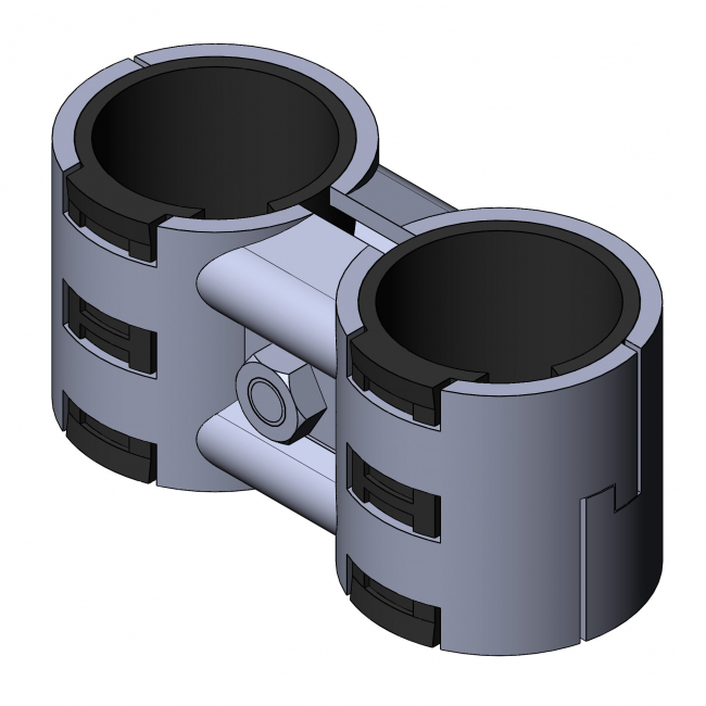 Parallelverbinder mit Kunststoffeinlage, Rohrprofilsystem, Rohrverbinder, Rohr Verbinder, Rohr, Verbinder, Doppelverbinder, Schonverbinder, Vibrationsverbinder, Vibration, 5019 S 001 SW 01